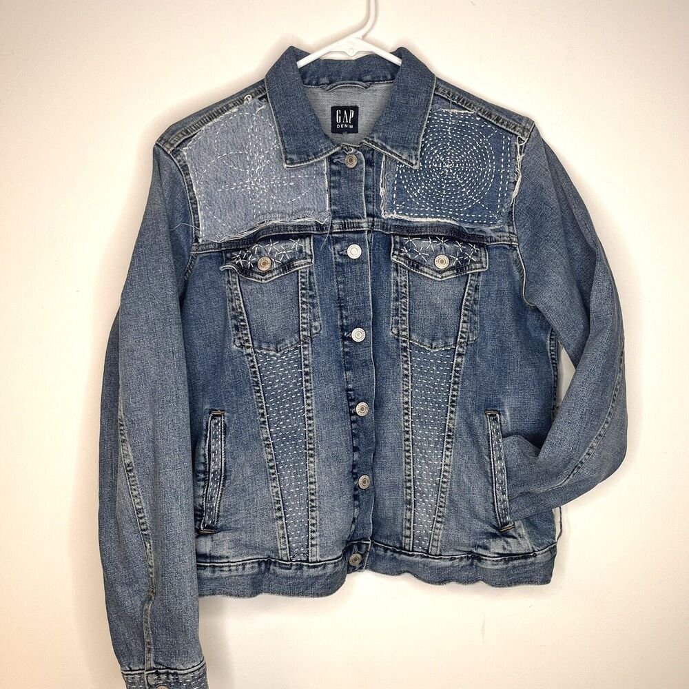 Hand Embroidered Patchwork Collage Gap Medium Was… - image 1